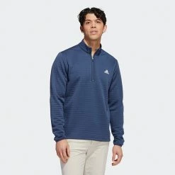 Adidas DWR 1/4 Zip Golf Sweater -Golf Clothing Shop Adidas AW22 DWR Quarter Zip Left Chest HM8282 SWADI323 Crew Navy Model 1
