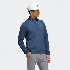 Adidas Statement 1/4 Zip Golf Sweater -Golf Clothing Shop Adidas AW22 Fleece Quarter Zip Pullover HT1322 SWADI313 Crew Navy Model 1