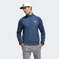 Adidas Statement 1/4 Zip Golf Sweater -Golf Clothing Shop Adidas AW22 Fleece Quarter Zip Pullover HT1322 SWADI313 Crew Navy Model 4