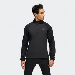 Adidas Statement 1/4 Zip Golf Sweater -Golf Clothing Shop Adidas AW22 Fleece Quarter Zip Pullover HT1323 SWADI312 Black Model 1
