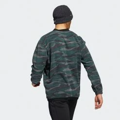 Adidas Texture Print Crew Golf Sweater -Golf Clothing Shop Adidas AW22 Texture Print Crewneck HF6523 SWADI320 Black Grey Six Shadow Green Model 3