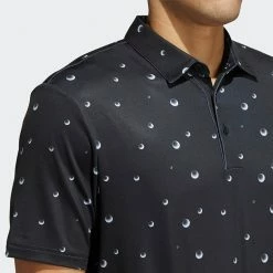Adidas All Over Print Golf Polo Shirt -Golf Clothing Shop Adidas AW22 Allover Print Polo Shirt HF9045 SHADI689 Black White Grey Three Model 2