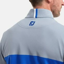 FootJoy Colour Blocked Chill-Out 1/2 Zip Golf Pullover -Golf Clothing Shop FootJoy SS22 Colour Blocked Chill Out 1 2 Zip Golf Sweater Dove Grey Royal 88403 model 2