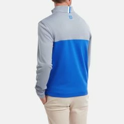 FootJoy Colour Blocked Chill-Out 1/2 Zip Golf Pullover -Golf Clothing Shop FootJoy SS22 Colour Blocked Chill Out 1 2 Zip Golf Sweater Dove Grey Royal 88403 model 3
