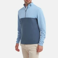 FootJoy Colour Blocked Chill-Out 1/2 Zip Golf Pullover 9 FootJoy Colour Blocked Chill-Out 1/2 Zip Golf Pullover -Golf Clothing Shop FootJoy SS22 Colour Blocked Chill Out 1 2 Zip Golf Sweater Dusk Blue Ink 88402 model 1