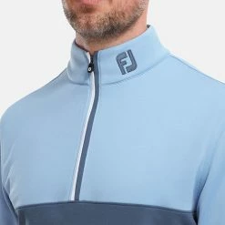 FootJoy Colour Blocked Chill-Out 1/2 Zip Golf Pullover 10 FootJoy Colour Blocked Chill-Out 1/2 Zip Golf Pullover -Golf Clothing Shop FootJoy SS22 Colour Blocked Chill Out 1 2 Zip Golf Sweater Dusk Blue Ink 88402 model 2