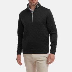 FootJoy Diamond Jacquard Chill-Out 1/4 Zip Golf Pullover -Golf Clothing Shop FootJoy SS22 Diamond Jacquard Chill Out 1 4 Zip Golf Sweater Black Grey 88451 model 1
