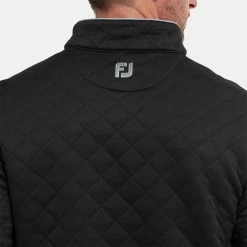 FootJoy Diamond Jacquard Chill-Out 1/4 Zip Golf Pullover -Golf Clothing Shop FootJoy SS22 Diamond Jacquard Chill Out 1 4 Zip Golf Sweater Black Grey 88451 model 2