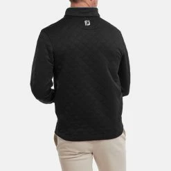FootJoy Diamond Jacquard Chill-Out 1/4 Zip Golf Pullover -Golf Clothing Shop FootJoy SS22 Diamond Jacquard Chill Out 1 4 Zip Golf Sweater Black Grey 88451 model 3