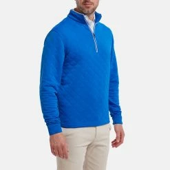 FootJoy Diamond Jacquard Chill-Out 1/4 Zip Golf Pullover -Golf Clothing Shop FootJoy SS22 Diamond Jacquard Chill Out 1 4 Zip Golf Sweater Cobalt White 88454 model 1