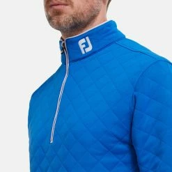 FootJoy Diamond Jacquard Chill-Out 1/4 Zip Golf Pullover -Golf Clothing Shop FootJoy SS22 Diamond Jacquard Chill Out 1 4 Zip Golf Sweater Cobalt White 88454 model 2