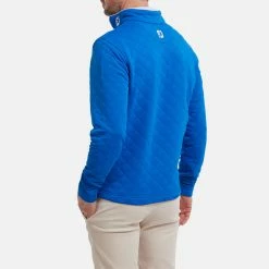 FootJoy Diamond Jacquard Chill-Out 1/4 Zip Golf Pullover -Golf Clothing Shop FootJoy SS22 Diamond Jacquard Chill Out 1 4 Zip Golf Sweater Cobalt White 88454 model 3