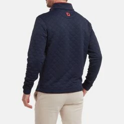 FootJoy Diamond Jacquard Chill-Out 1/4 Zip Golf Pullover -Golf Clothing Shop FootJoy SS22 Diamond Jacquard Chill Out 1 4 Zip Golf Sweater Navy Bright Red 88452 model 3