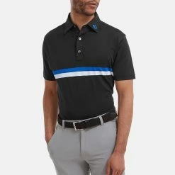FootJoy Double Chest Band Pique Golf Polo Shirt 9 FootJoy Double Chest Band Pique Golf Polo Shirt -Golf Clothing Shop FootJoy SS22 Double Chest Band Pique Golf Polo Shirt Black Cobalt White 88441 model 1