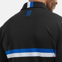 FootJoy Double Chest Band Pique Golf Polo Shirt 10 FootJoy Double Chest Band Pique Golf Polo Shirt -Golf Clothing Shop FootJoy SS22 Double Chest Band Pique Golf Polo Shirt Black Cobalt White 88441 model 2