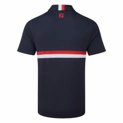 FootJoy Double Chest Band Pique Golf Polo Shirt -Golf Clothing Shop FootJoy SS22 Double Chest Band Pique Golf Polo Shirt Navy Red White 88440 Back