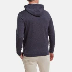 FootJoy Lightweight Golf Hoodie -Golf Clothing Shop FootJoy SS22 Lightweight Golf Hoodie Heather Navy 88448 model 3