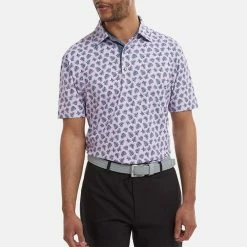 FootJoy Shadow Palm Print Pique Golf Polo Shirt -Golf Clothing Shop FootJoy SS22 Shadow Palm Print Pique Golf Polo Shirt Lavender Navy 88373 model 1