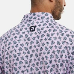 FootJoy Shadow Palm Print Pique Golf Polo Shirt -Golf Clothing Shop FootJoy SS22 Shadow Palm Print Pique Golf Polo Shirt Lavender Navy 88373 model 2