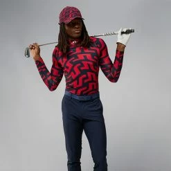 Jlindeberg J.Lindeberg Aello Print Golf Base Layer -Golf Clothing Shop J. Lindeberg GMJT06853 G132 M Aello Soft Compression Print BLLIN008 Bridge Swirl Red Model 1