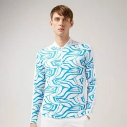 Jlindeberg J.Lindeberg August Print 1/4 Zip Golf Sweater -Golf Clothing Shop J.Lindeberg AW21 August Print 14 Zip Sweater GMJS06177 Code SWLIN042 Dresden Blue White model1