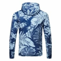 Jlindeberg J.Lindeberg Aerial 1/4 Zip Golf Hoodie -Golf Clothing Shop J.Lindeberg AW22 Aerial Print Quarter Hood GMJS07798 0470 SWLIN086 Hibiscus BlueWhite Back