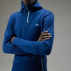 Jlindeberg J.Lindeberg Aerial 1/4 Zip Golf Hoodie -Golf Clothing Shop J.Lindeberg AW22 Aerial Quarter Hood GMJS07797 0337 SWLIN085 Navy PeonyAiry Blue Model 2