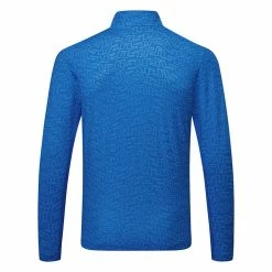 Jlindeberg J.Lindeberg Luke Print 1/2 Zip Golf Sweater -Golf Clothing Shop J.Lindeberg SS23 Luke Print Half Zip Mid Layer AMJS08260 0477 SWLIN106 Lapis Outline Bridge Swirl Back