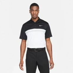 Nike Dry Victory Colourblock Golf Polo Shirt -Golf Clothing Shop Nike SS22 Dry Victory Colourblock Golf Polo Shirt DH0845 010 M Black White Smoke Grey model 1