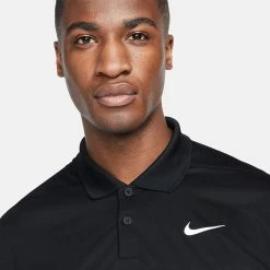 Nike Dry Victory Colourblock Golf Polo Shirt -Golf Clothing Shop Nike SS22 Dry Victory Colourblock Golf Polo Shirt DH0845 010 M Black White Smoke Grey model 2