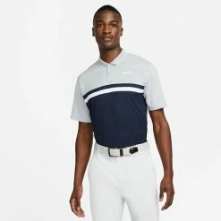 Nike Dry Victory Colourblock Golf Polo Shirt -Golf Clothing Shop Nike SS22 Dry Victory Colourblock Golf Polo Shirt DH0845 077 M Smoke Grey Obsidian White model 1
