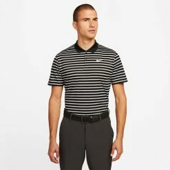 Nike Dry Victory Stripe Golf Polo Shirt 9 Nike Dry Victory Stripe Golf Polo Shirt -Golf Clothing Shop Nike SS22 Dry Victory Stripe Golf Polo Shirt DH0829 010 M Black White model 1