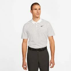 Nike Dry Victory Stripe Golf Polo Shirt -Golf Clothing Shop Nike SS22 Dry Victory Stripe Golf Polo Shirt DH0829 100 M White Black model 1