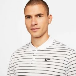 Nike Dry Victory Stripe Golf Polo Shirt -Golf Clothing Shop Nike SS22 Dry Victory Stripe Golf Polo Shirt DH0829 100 M White Black model 2