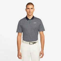 Nike Dry Victory Stripe Golf Polo Shirt -Golf Clothing Shop Nike SS22 Dry Victory Stripe Golf Polo Shirt DH0829 451 M Obsidian White model 1