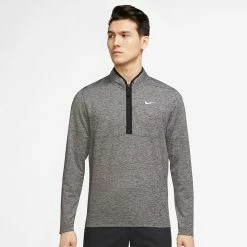 Nike Dry Victory Heather 1/2 Zip Golf Sweater -Golf Clothing Shop Nike SS22 Victory Heather 1 2 Zip Golf Sweater Black Black White DH1261 010 SWNIK247 M Model 1