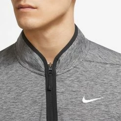 Nike Dry Victory Heather 1/2 Zip Golf Sweater -Golf Clothing Shop Nike SS22 Victory Heather 1 2 Zip Golf Sweater Black Black White DH1261 010 SWNIK247 M Model 2
