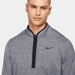 Nike Dry Victory Heather 1/2 Zip Golf Sweater -Golf Clothing Shop Nike Victory Heather 1 2 Zip Golf Sweater Obsidian Black DH1261 451 SWNIK257 Model 2