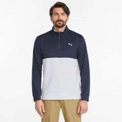 Puma Gamer Colour Block 1/4 Zip Golf Popover -Golf Clothing Shop PUMA SS22 Gamer Colorblock 1 4 Zip Sweater Code 532985 02 SWPUM236 M Navy Blazer Bright White Model 1