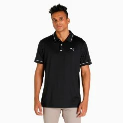 Puma Cloudspun Monarch Golf Polo Shirt -Golf Clothing Shop Puma AW22 Cloudspun Monarch Polo 530991 01 SHPUM642 Black Heather High Rise Model 1