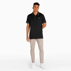 Puma Cloudspun Monarch Golf Polo Shirt -Golf Clothing Shop Puma AW22 Cloudspun Monarch Polo 530991 01 SHPUM642 Black Heather High Rise Model 2