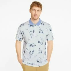 Puma MATTR Lowlands Golf Polo Shirt -Golf Clothing Shop Puma AW22 Matte Lowlands Polo 535453 02 SHPUM637 Bright White Lavendar Pop S Model 1