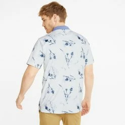 Puma MATTR Lowlands Golf Polo Shirt -Golf Clothing Shop Puma AW22 Matte Lowlands Polo 535453 02 SHPUM637 Bright White Lavendar Pop S Model 3