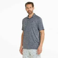 Puma AP Cloudspun King Golf Polo Shirt -Golf Clothing Shop Puma SS22 AP King Cloudspun Polo Shirt 535505 01 Code SHPUM631 L Navy Blazer Heathe Model 1