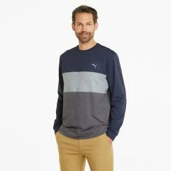 Puma Cloudspun Crew Golf Popover -Golf Clothing Shop Puma SS22 Cloudspun Crew Golf Popover Puma Navy Blazer Heather Quiet Shade Heather 535458 02 SWPUM264 Model 1