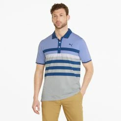 Puma MATTR One Way Golf Polo Shirt -Golf Clothing Shop Puma SS22 Mattr One Way Polo 599115 25 SHPUM650 Lavendar Pop Blazing Blue Model 1