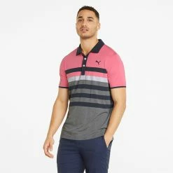 Puma MATTR One Way Golf Polo Shirt -Golf Clothing Shop Puma SS22 Mattr One Way Polo 599115 26 SHPUM651 Sunset Pink Navy Blazer Model 1