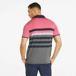 Puma MATTR One Way Golf Polo Shirt -Golf Clothing Shop Puma SS22 Mattr One Way Polo 599115 26 SHPUM651 Sunset Pink Navy Blazer Model 3