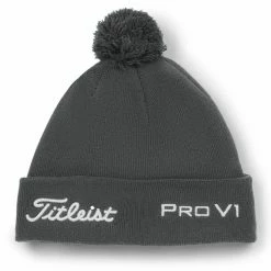 Titleist Tour Pom Pom Golf Beanie -Golf Clothing Shop Titleist Tour Pom Pom Golf Beanie Charcoal White 3