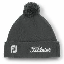 Titleist Tour Pom Pom Golf Beanie -Golf Clothing Shop Titleist Tour Pom Pom Golf Beanie Charcoal White 4